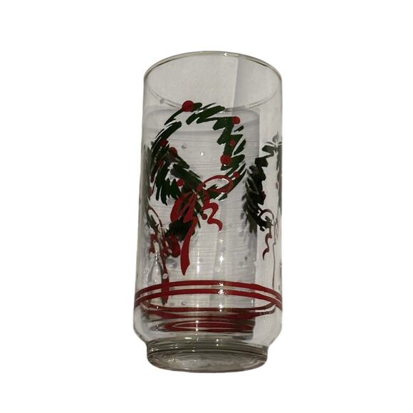 Christmas Holiday Wreath Highball Glasses Water Mixed Drinks Dinner Party VTG - Picture 2 of 5